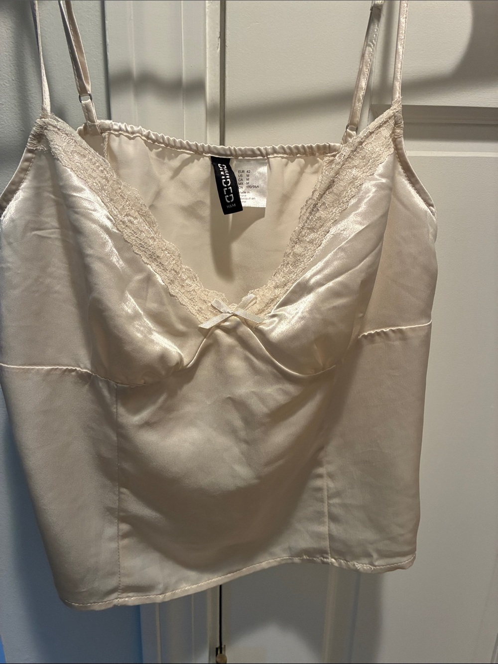 H&M Cream Satin-Look Lace Trim Cami Top